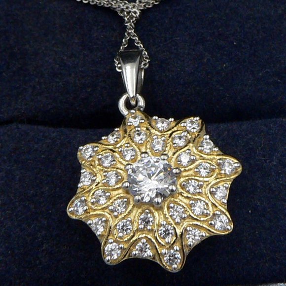 LUSTRO STELLA Swarovski Zirconia Cluster Pendant 20 inches - Picture 1 of 4